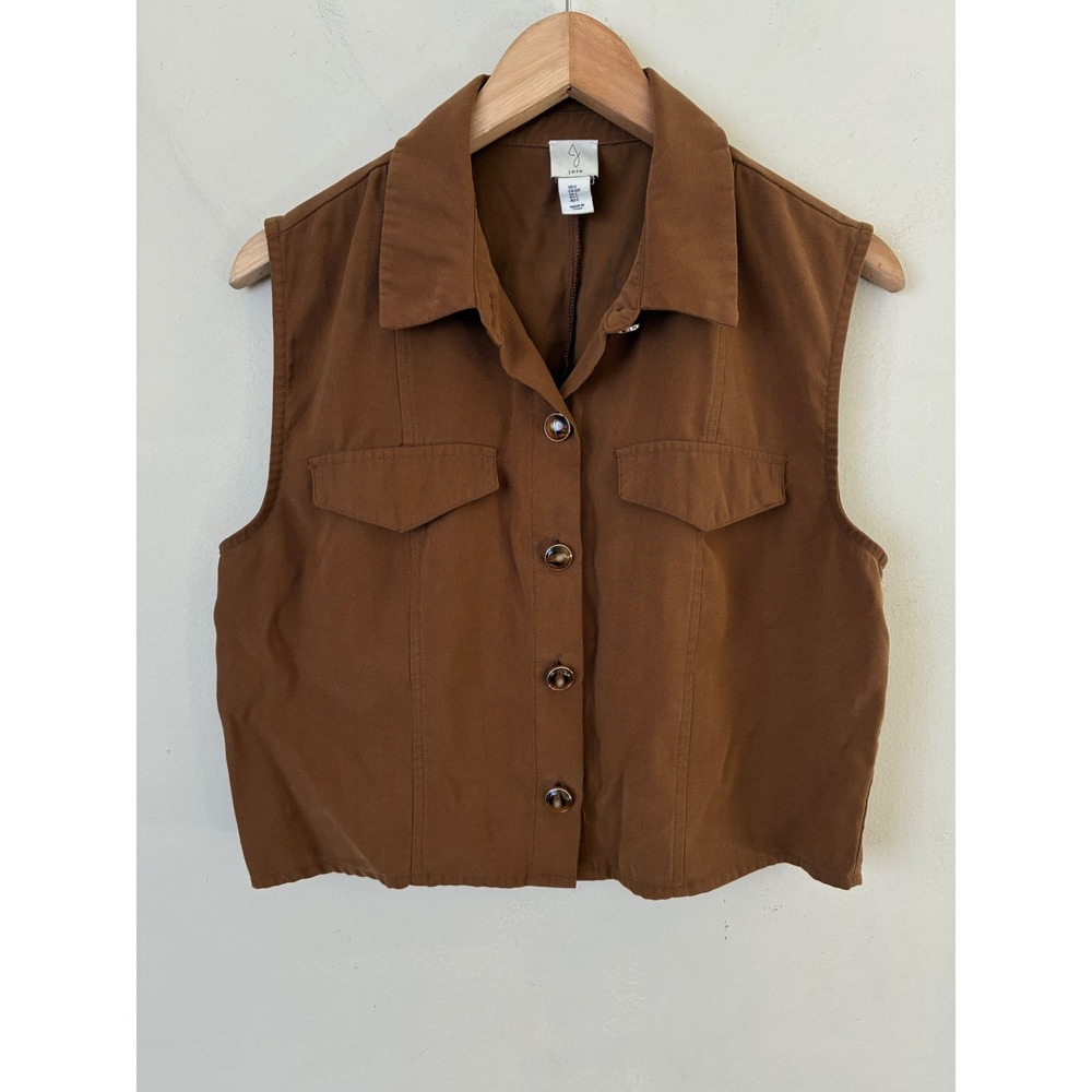 Joie Womens Brown Sleeveless Button Down Utility Vest Cropped Size S Minimalist
